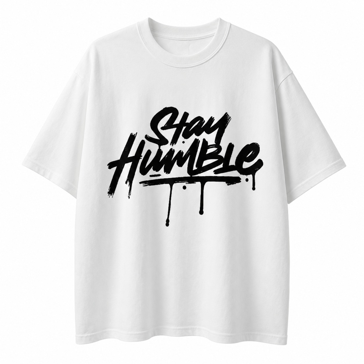 Graphic Drop Shoulder Oversized Tee – Stay Humble White Flatlay